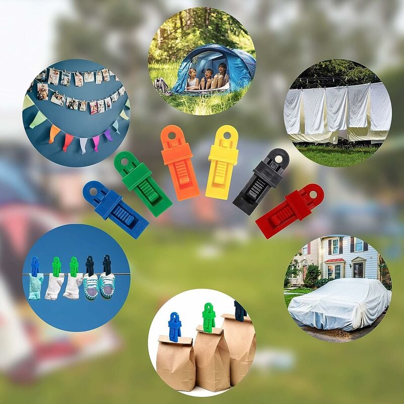 Clip de Tente Multifonctionnel Pinces de Tente en Plastique Clip de Bâche  pour l'extérieur Camping Activités et Randonnée 12 Pièces (Multicolore)