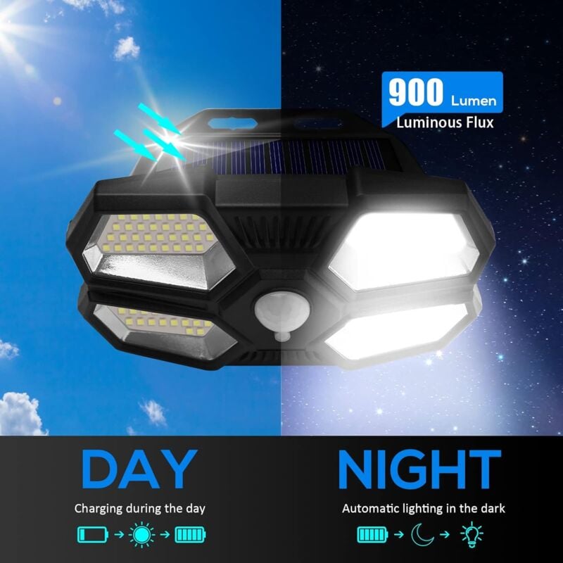 YMYNY Lampe Solaire Extérieur Avec Détecteur De Mouvements Infrarouge 100cob Projecteur Led Exterieur Avec Detecteur Eclairage De Securite 500lm Etanche Ip65 Pour Jardin Entrept Entree 88852816