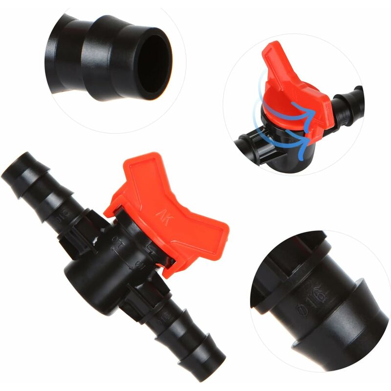 Robinet à Boisseau Sphérique En Plastique Pour Tuyau Polyéthylène 16 Mm - Pour Irrigation, Jardin, Bassin, Pack De 4