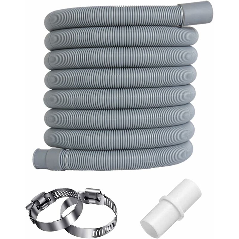 Tuyau D'Évacuation Machine à Laver 2 M - Universel, Anti-Fuite, Avec Raccords Et Colliers De Serrage