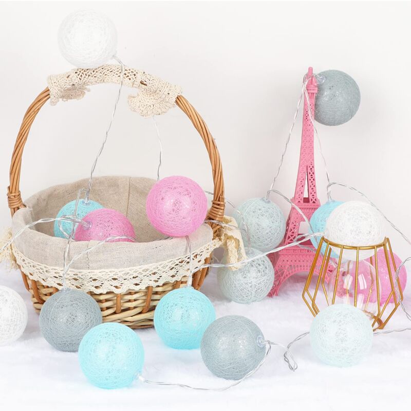 Guirlande Lumineuse LED Boules De Coton - 1,5 M, 10 LED, Vert Menthe - Décoration Chambre, Mariage, Noël - 3