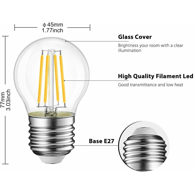 Ampoule Led E27 Dimmable, 6W Ampoules Led Dimmable=60W Incandescence, Blanc  Chaud 2700K 600Lm, G45 Ampoules Filament Dimmable[J2869] - Cdiscount Maison
