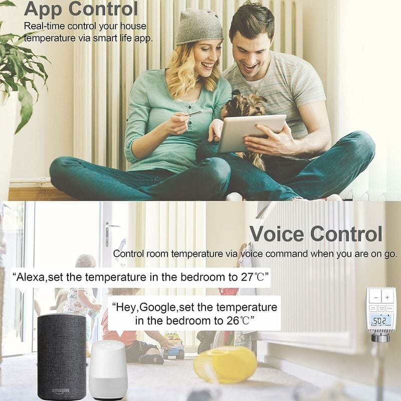 Maxcio Tête Thermostatique Connectée, Thermostat Radiateur Intelligent(HUB  REQUIS) Compatible avec Alexa/Google Home, Vanne Thermostatique  Programmable Contrôlé à Distance par l'APP : : Bricolage