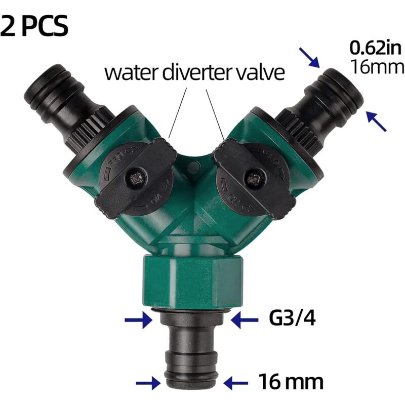 Raccord double pour tuyau d'arrosage avec valves d'arrêt