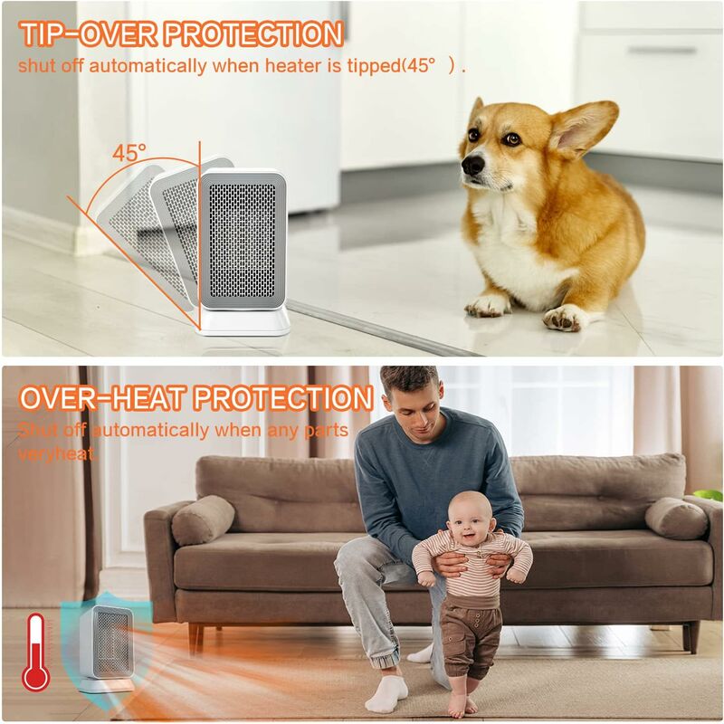 Chauffage d'appoint Électrique 1000 W Portatif, Mini Radiateur Soufflant  Céramique PTC avec Trois Niveaux de Puissance, Radiat[523]