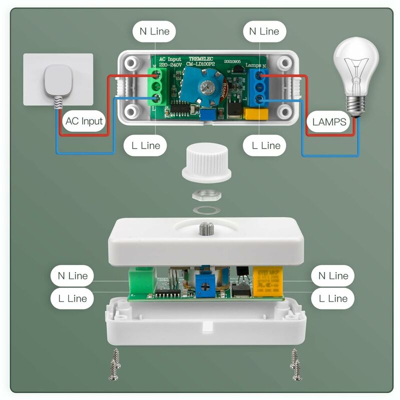 Delamiya Interrupteur variateur pour lampe Led, 220-240VAC/50HZ Led  variateur à cordon, 3-100 Watt variateur pour lampe Led, Interrupteur  variateur à
