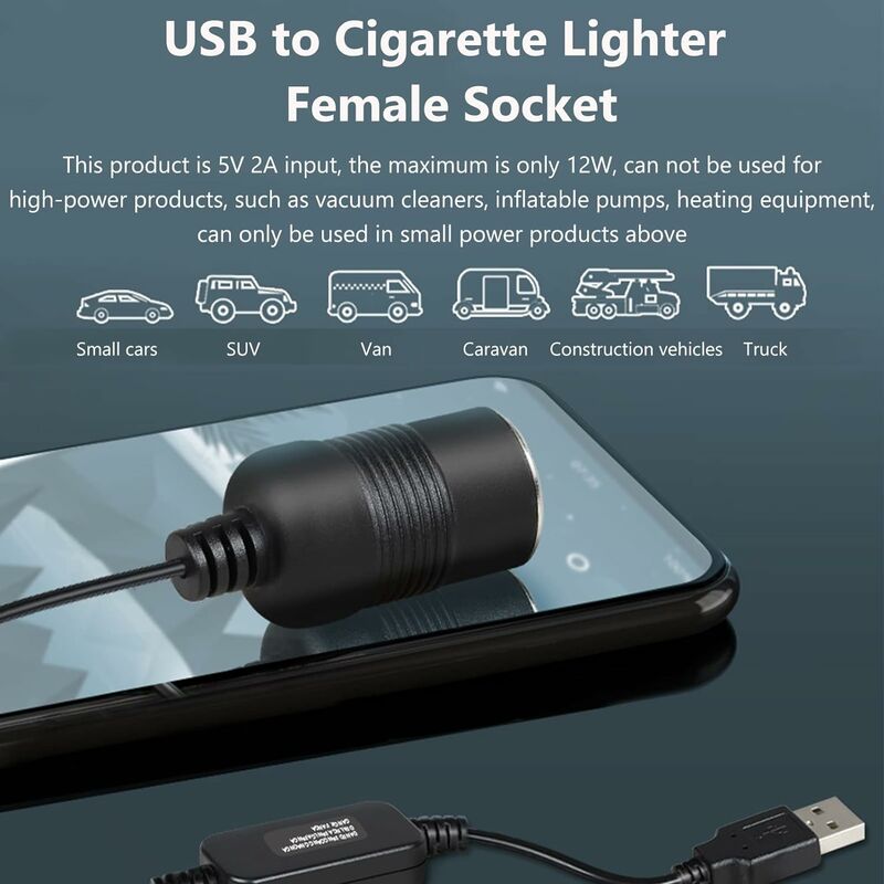 5V USB A mâle à 12V allume-cigare de voiture prise femelle convertisseur  pour allume-cigares de voiture enregistreur de conduite DVR Dash caméra GPS