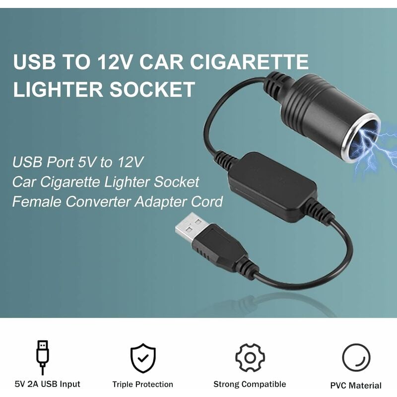 5 V USB a Mâle à 12 V Voiture Allume-Cigare Socket Femelle Convertisseur  pour Voiture Allume-Cigares Conduite Enregistreur DVR Dash Caméra GPS (en  Dessous de 12V 8W) : : Auto et Moto