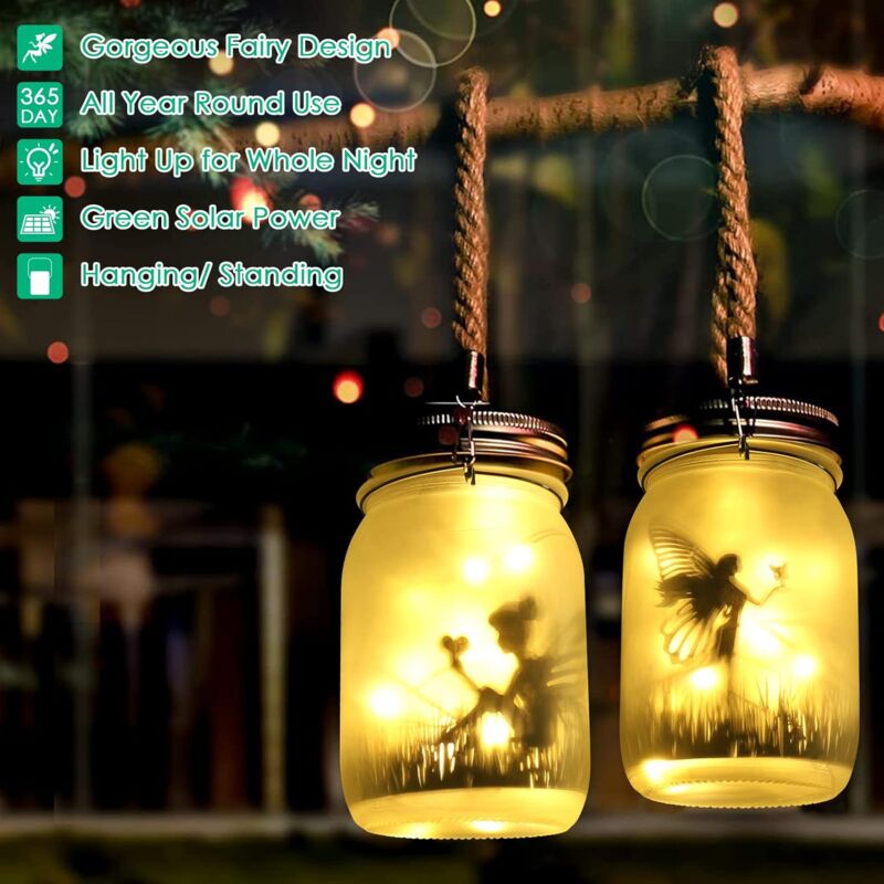 Lanterne Solaire Mason Jar - 2 Bocaux Avec Guirlandes LED - Décoration Jardin étanche - Lumière Chaude