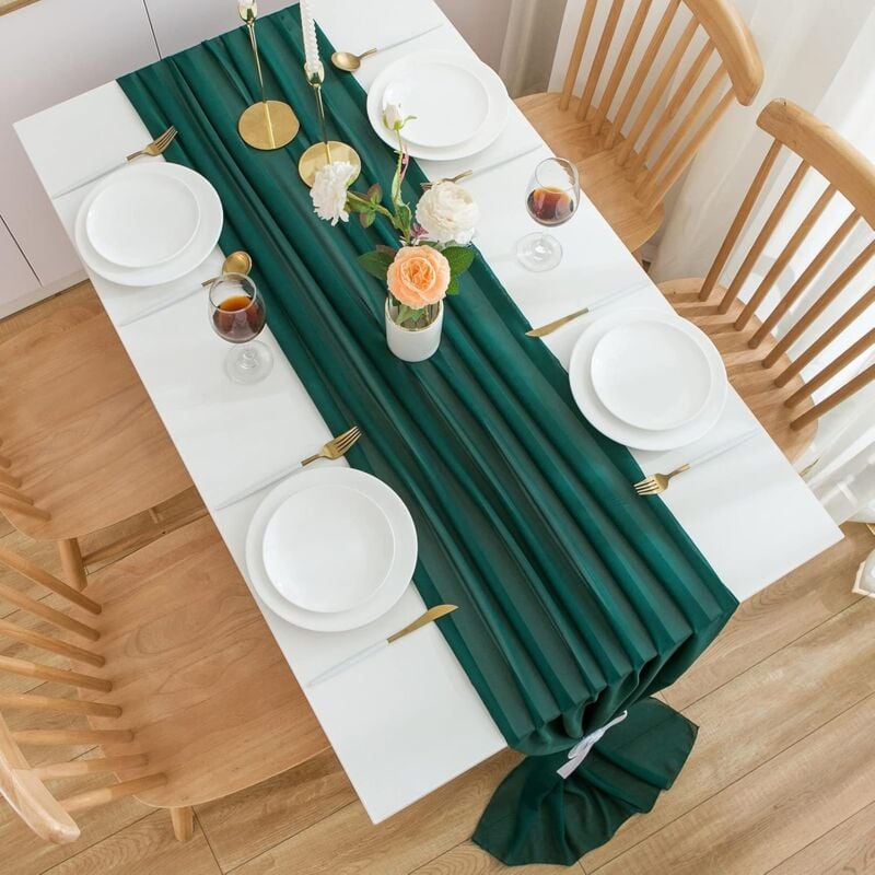 CHUQING Chemin De Table Vert En Mousseline De Soie - Pour Mariage - Décoration De Table - En Tulle - Vert Clair - 70 Cm X 3 M