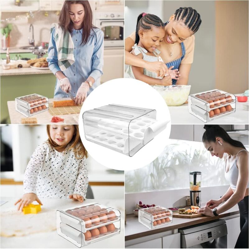 Porte-Oeuf Roulant 2 Niveaux 36 Grilles - Conteneur Stockage Œufs Automatique Avec Couvercle