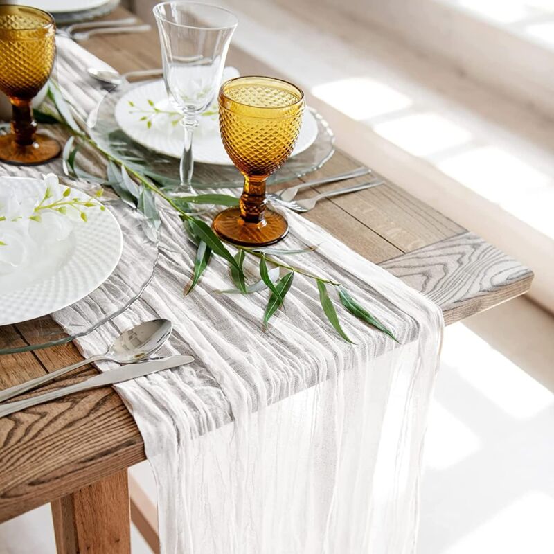 Lot de 10 chemins de table en étamine bohème – 3 m – Décoration pour mariage, anniversaire, fête prénatale, fête (beige, 89,9 x 300,2 cm Lot de 10 chemins de table en étamine bohème – 3 m – Décoration pour mariage, anniversaire, fête prénatale, fête (beige, 89,9 x 300,2 cm