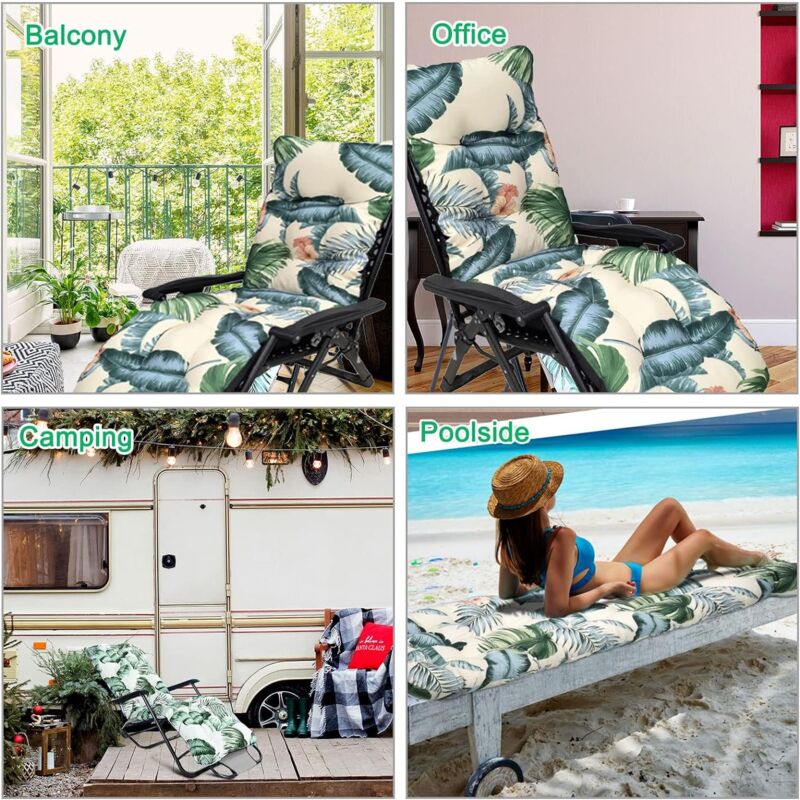 Coussin De Chaise Longue épais - Housse Antidérapante Avec Sangles - Pour Jardin, Terrasse, Plage