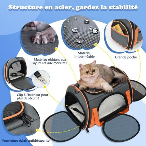 Sac Transport Chat, Caisse de Transport Chat Respirant et Pliable, Cage Transport pour Chat avec Grand Espace, Sac Transport Chat Ouverture Matelas en Peluche Amovible, Panier Transport Chat