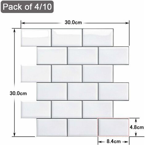 Credence Adhesive pour Cuisine Salle de Bain, Faux Carrelage Adhesif Mural Blanc Credence Cuisine Adhesive, ImperméAble Metro 3D Dalle PVC Adhesive Murale, 4 Pièces