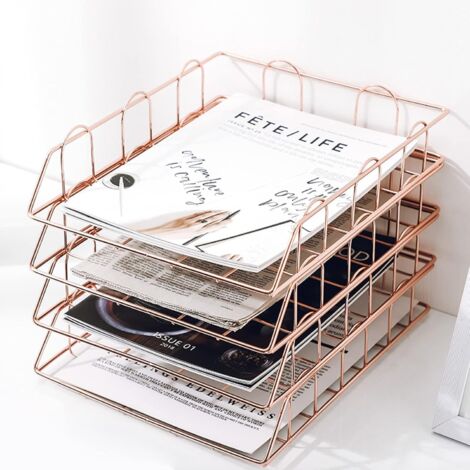Corbeilles à Courrier Empilables 3 Pièces PLSOPPKG | Plateaux A4 En Maille Métal Pour Bureau école | Avec Porte-stylos