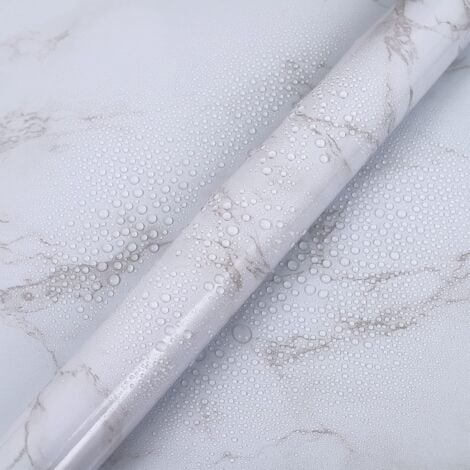 Papier Adhésif pour Meuble Marbre 60 cm X 500 cm Gris Blanc Autocollant Papier Peint Adhésif Imperméable Film Adhesif pour Comptoirs de Cuisine Salle de Bain