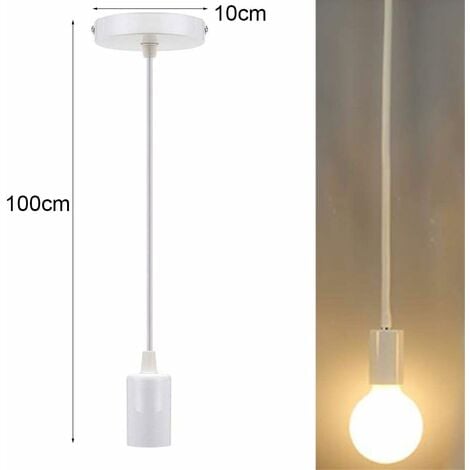 Douille en plastique suspendue Métal, lampe suspendue avec câble réglable pour culot E27 blanc Suspension support de lampe E27 Cuisine chambre salon Café salle à manger Restaurant Lampes de Plafond [C