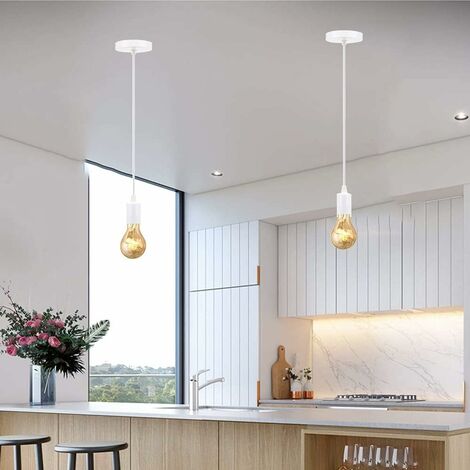 Douille en plastique suspendue Métal, lampe suspendue avec câble réglable pour culot E27 blanc Suspension support de lampe E27 Cuisine chambre salon Café salle à manger Restaurant Lampes de Plafond [C