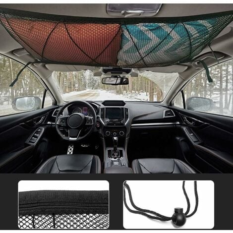 Filet de Rangement pour Voiture, Universel Sac pour Toit de Voiture avec Fermeture Éclair,Noir Organisateur Bagage Rangement Filet pour Voiture SUV Plafond (Filet Cordon Serrage)