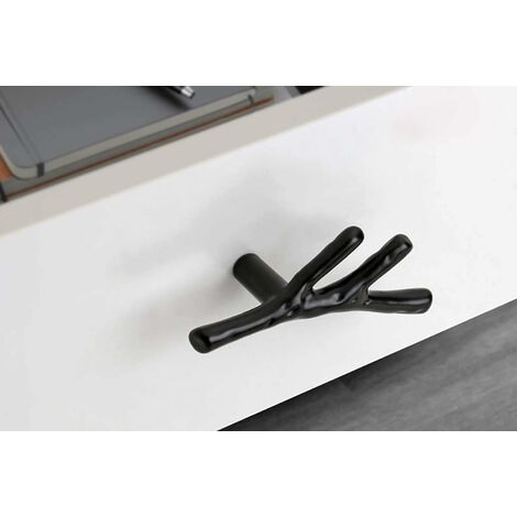 Lot de 10 boutons de porte vintage en alliage de zinc en forme de branches pour placard, tiroir, placard, meuble de cuisine, chambre à coucher (noir)