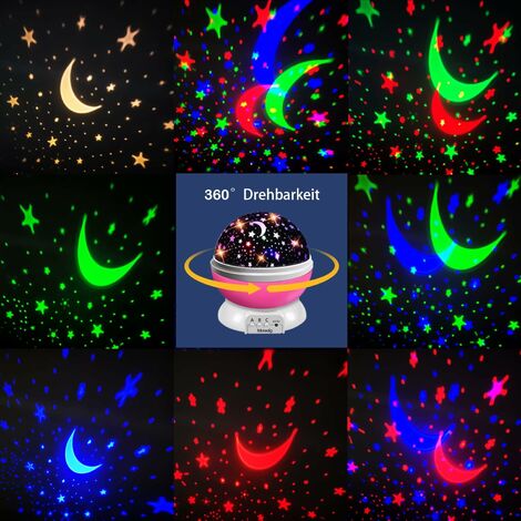 Veilleuse Enfant Etoile Projection Rotation à 360° Lampe Projecteur Lumière Plafond, Led Veilleuse Bébé 8 Modes de couleur, Cadeau pour Bébé, Veilleuse Etoile Projection, Noël, Anniversaire