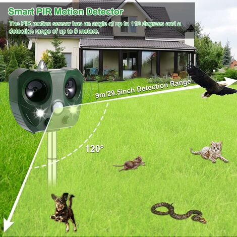 Répulsif Ultrason Solaire Chat & Chien – Détecteur Mouvement 110°, 120 DB, Étanche IP44, Jardin, Cour, Anti Renard Oiseau Rat