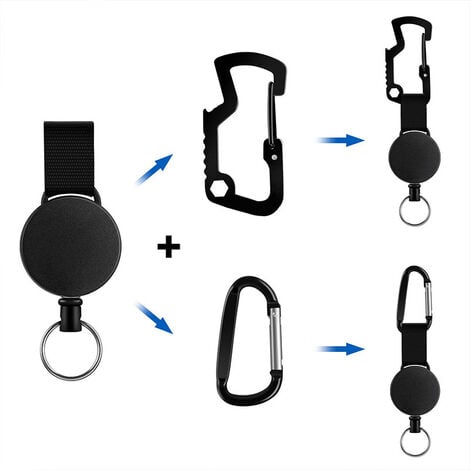 2 Pack Retractable Key Chain Heavy Duty Badge Holder Reel with Multitool Carabiner Belt Clip and Key Ring for Key Holder, Steel Wire Cord Up to 23.5