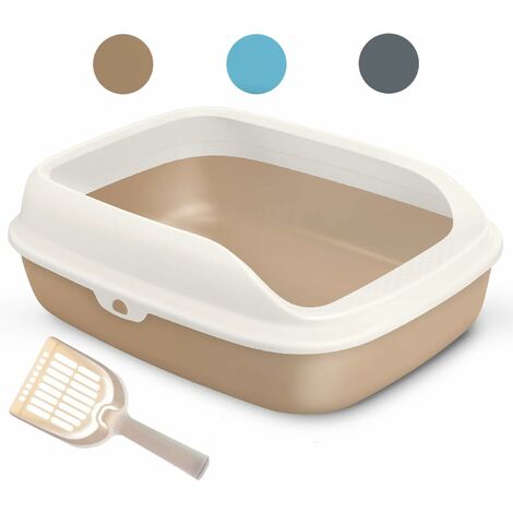 Aougo – Litière en plastique pour chat – Forme rectangulaire avec coins ovales – 3 tailles S/M/L – Couleurs bleu, marron, gris (1/5)