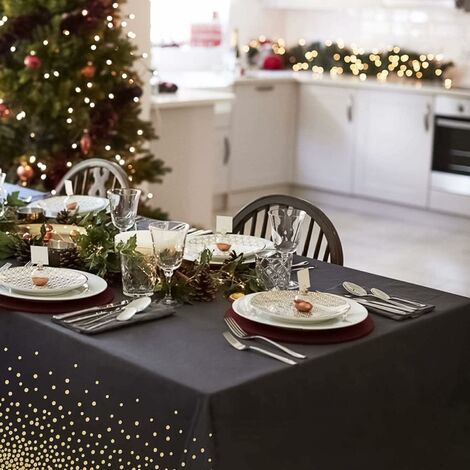 Nappe De Fête Jetable Noir Et Or - 137x274 Cm - Plastique Imperméable Réutilisable - Pour Anniversaire, Noël, événements
