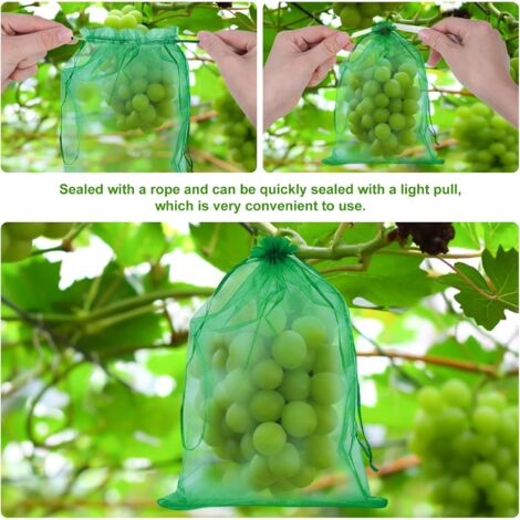 Filet De Protection Sacs Protection Raisin, 50 Pièces 15 * 20 Sachet Protection Fruits, Sacs De Protection Du Raisin Avec Cordon De Serrage, Jardin Plant Fruits Protection Sac Pour Contre Les Oiseaux