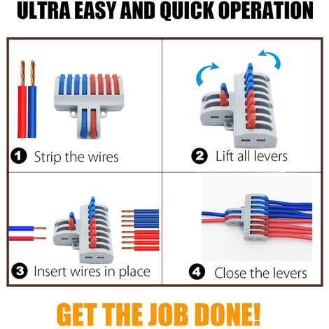 6 Borniers 2 Entrées / 8 Sorties - Connecteurs à Levier, Pour Rail DIN Ou Vis, 28-12 AWG, Câblage Facile Sans Outil