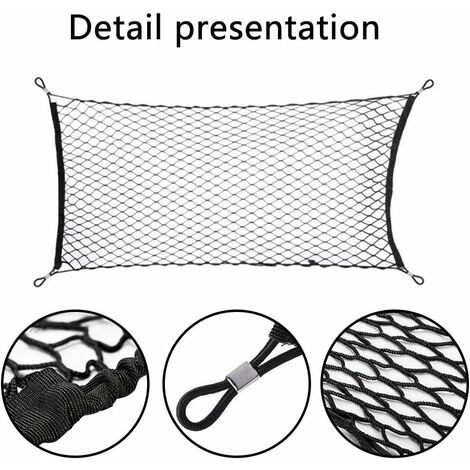 Filet de rangement universel pour voiture, filet de rangement pour bagages, filet de coffre de voiture, filet d'accessoires de voiture, filet pour bagages d'enfants, pour SUV, camion noir
