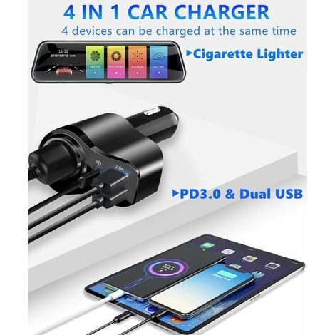 Chargeur Pd Qc3.0 Chargeur Allume-Cigare USB-C PD QC 3.0 36W - Charge Rapide IPhone 14/13/12/11/X, Samsung - Avec Câble Chargeur Iphone Voiture