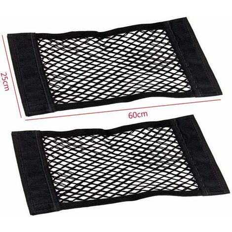 2pcs Filet de Rangement de Coffre, Grande Taille, Filet de Rangement de Voiture, Poche de Voiture Coffre de Voiture en Maille Filet Magic Sticker Bagages Sac, Universel 60 x 25 cm
