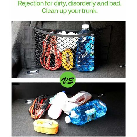 2pcs Filet de Rangement de Coffre, Grande Taille, Filet de Rangement de Voiture, Poche de Voiture Coffre de Voiture en Maille Filet Magic Sticker Bagages Sac, Universel 60 x 25 cm