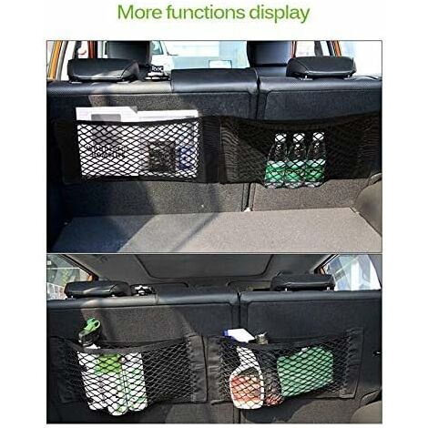 2pcs Filet de Rangement de Coffre, Grande Taille, Filet de Rangement de Voiture, Poche de Voiture Coffre de Voiture en Maille Filet Magic Sticker Bagages Sac, Universel 60 x 25 cm