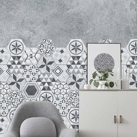 Autocollants Carrelage Hexagonaux VOSAREA - Style Industriel Anti-Dérapant | Pour Sol Et Mur | Lot De 10