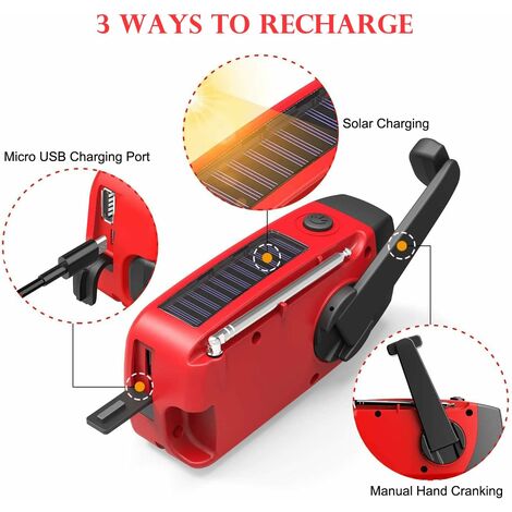 Radio Solaire Portable Gusengo - AM/FM/NOAA Avec Dynamo à Manivelle Et Recharge USB | Pour Camping Et Urgence