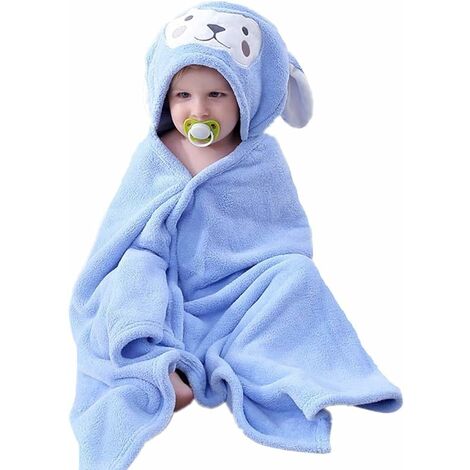 Cape de bain bébé à capuche brodée animaux – Bleu