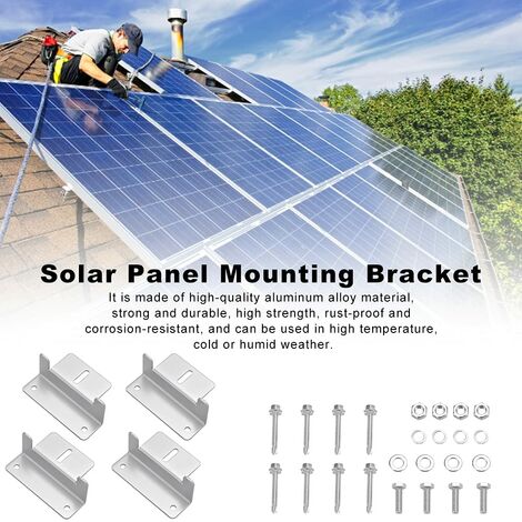 4 Pièces Support Montage Panneau Solaire en Fixation Panneau Solaire en Alliage d'Aluminium Z Support de Montage de Kits avec Écrous et Boulons pour Toit de Camping Car, Bateau, Cabine