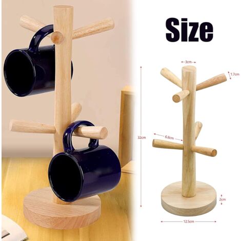 Porte-Gobelets En Bois 6 Bras - Support Tasses Café - Range Tasse Comptoir Cuisine - 5