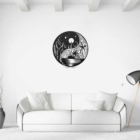 Décoration Murale Fer Forgé Soleil Et Lune - 32x30 Cm - Style Moderne Européen, Pour Intérieur, Bureau, Jardin, Magasin - Finition Résistante - 8