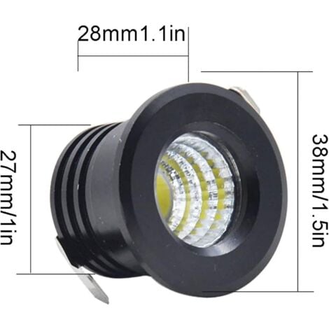 Lot de 6 Mini Spots encastrables au Plafond LED Noirs Mini Spot LED pour plafonnier d'armoire, 3 W, Blanc Chaud