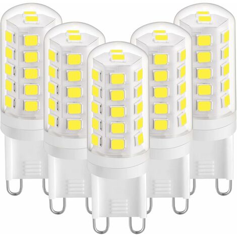 Ampoule LED G9 3W Blanc Froid 6000K, Ampoules LED G9 420LM, Équivalent à une Ampoule Halogène 28W 40W, Ampoules LED G9 Maïs pour Lampe de Bureau, Anti-Flicker, AC 220-240V, Paquet de 5 [Classe énergét
