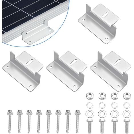 4 Pièces Support Montage Panneau Solaire en Z Fixation Panneau Solaire en Alliage d'Aluminium Z Support de Montage de Kits avec Écrous et Boulons pour Toit de Camping Car, Bateau, Cabine