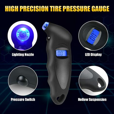 Manomètre numérique de pression des pneus 250 Psi, manomètre numérique de  pression des pneus de haute précision avec pistolet gonfleur pour motos de  voiture, 2 piles Aaa, écran LCD Displa