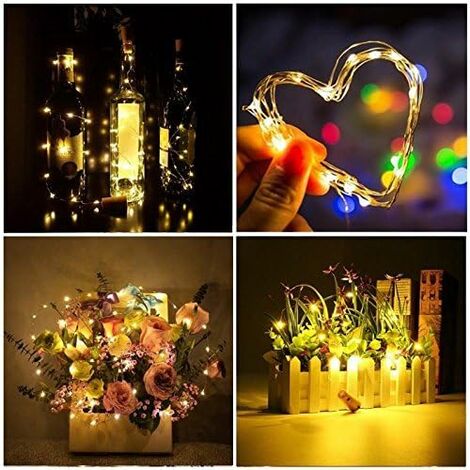 Lot 10 Guirlandes Lumineuses Bouteille USB - 2m, 20 LED, Télécommande - Pour Décoration Noël Halloween Fête