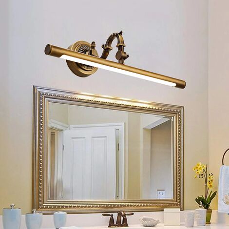 Lampe de Miroir Salle de Bain LED Vintage Appliques Éclairage de Salle de Bain Laiton IP44 Imperméable Éclairage pour Coiffeuse Lampes pour Miroir Cosmétique, lampe miroir européenne rétro，8W 630LM 40