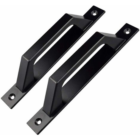 Lot de 2 poignées de porte en forme de D pour porte de jardin en bois, 200 mm, noir